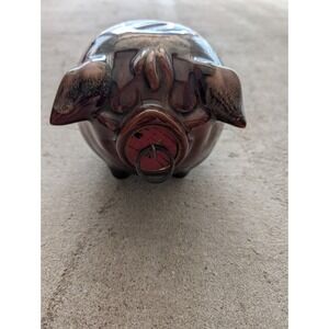 Vintage Hull Pottery 1957 Corky Pig Piggy Bank Brown Pink Drip With Cork & Ring